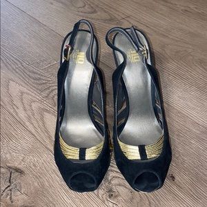 JLO black and gold Sling back heels SIZE 7